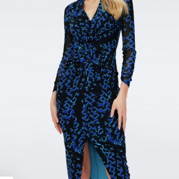 Diane Von Fusterberg Hades Dress in Folded Chain Blue Midi Dress Sz XL $398 - Picture 1 of 15